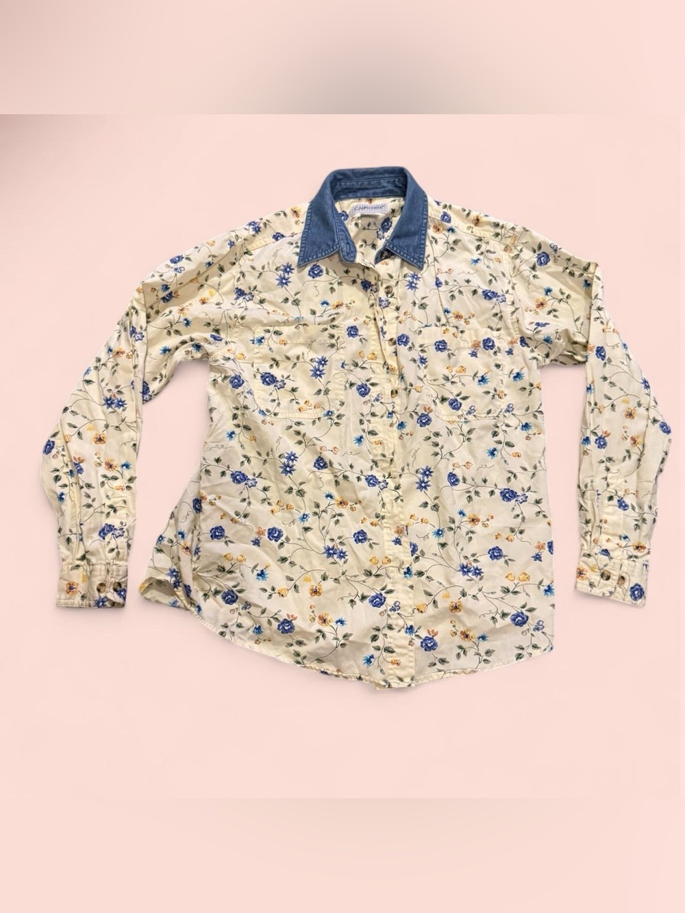 Cabin Creek blue floral button up shirt